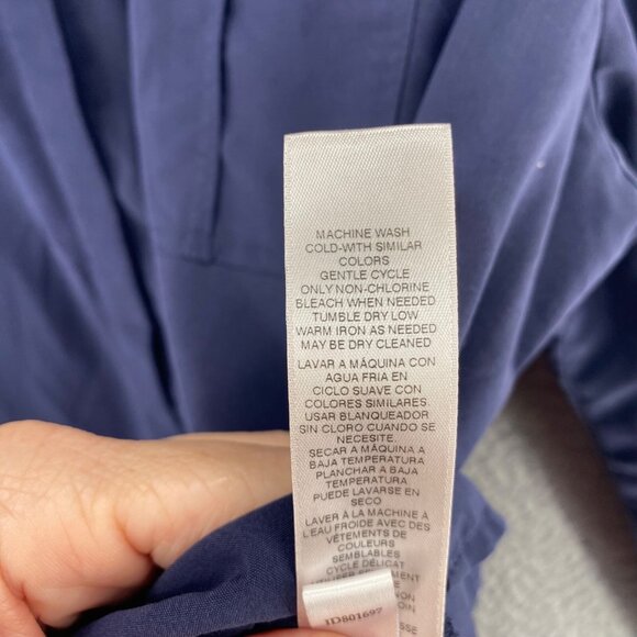 Chicos Shirt Womens 2 US Large Navy Long Roll Tab Sleeve Button Pockets Collar - Picture 8 of 13